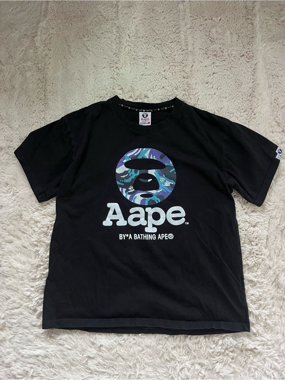 AAPE Blue Camo Moon Face Logo T-Shirt